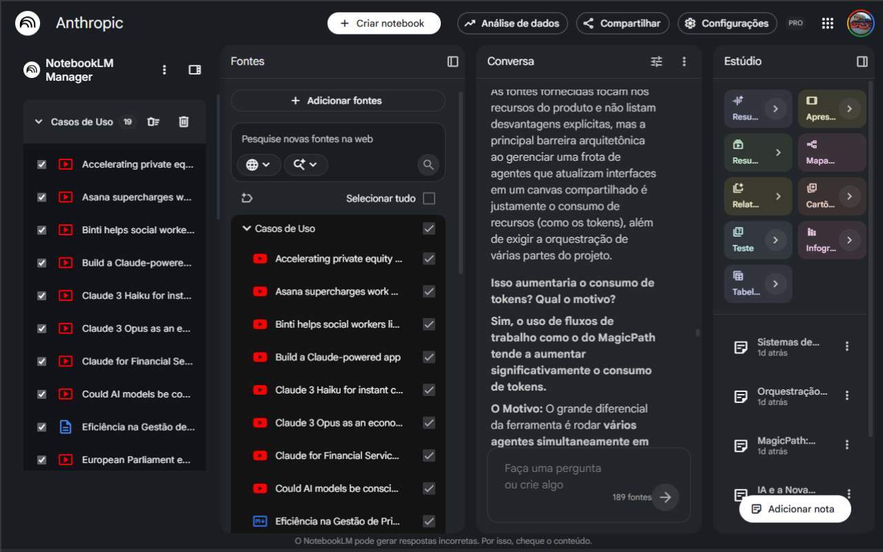 Grupo Casos de Uso aberto mostrando a lista de fontes