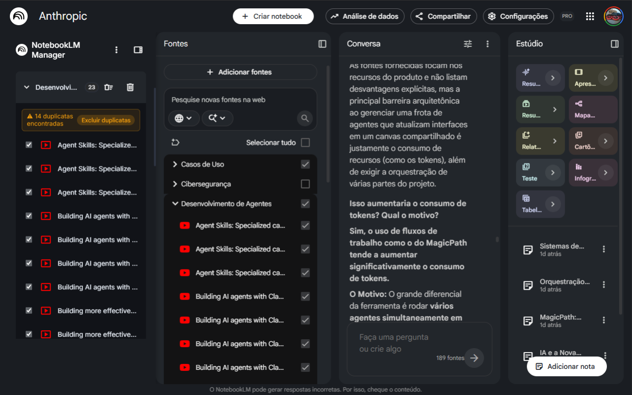 Aviso amarelo de duplicatas encontradas com o botão Excluir duplicatas
